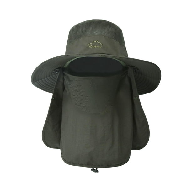 Wide Brim Hat Neck Cover and Mesh with Windproof Strap Waterproof  Lightweight Bucket Hat Sun Hat Womens for Climbing Backpacking Dark Green