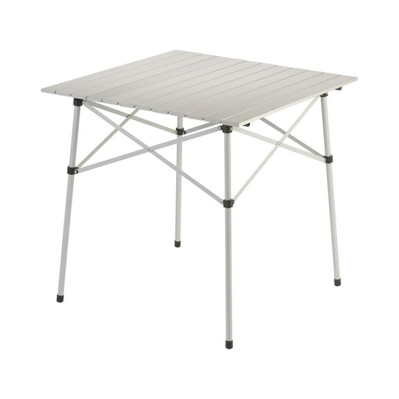 Coleman Compact 27.6" x 27.6" x 27.6" Roll-Top Aluminum Adult Camping Table, Silver