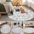 thumbnail image 6 of 7ft Round Rug, Grey Flower Non-Skid Rubber Backing Large Area Rugs - Living Room Bedroom Home Office, Vintage Farmhouse Boho Leaf Spring Plant Indoor Floor Mat Carpets Washable Rug, 6 of 9