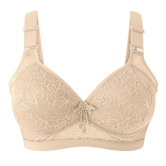 ATOYSOY Women's Plus Size Everyday Bra Wireless Floral Lace Breathable Push Up Underwear Support Full Coverage Bra Thin Lightly Smoothing Comfort Bra Bowknot Ruched Clearance Beige 36BCD