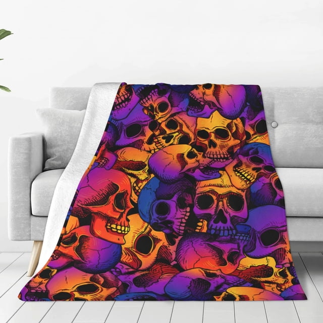 Balery Skull Manta de Felpa Suave y Acogedora – Cobija de Franela Aterciopelada para Cama, Lavable y Cálida para Sofá, Mascotas, Transpirable-40"x30"