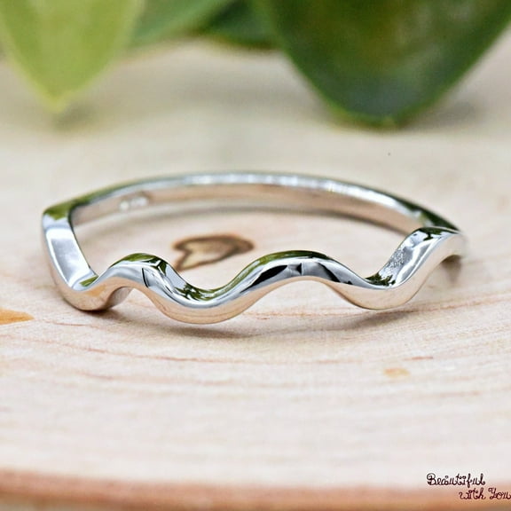 SS DESIGNS Minimalist Wavy Stacking 925 Sterling Silver Thumb Ring, Silver Waves Thumb Ring, Trendy Everyday Midi Finger Ring, Thin Silver Ring Band