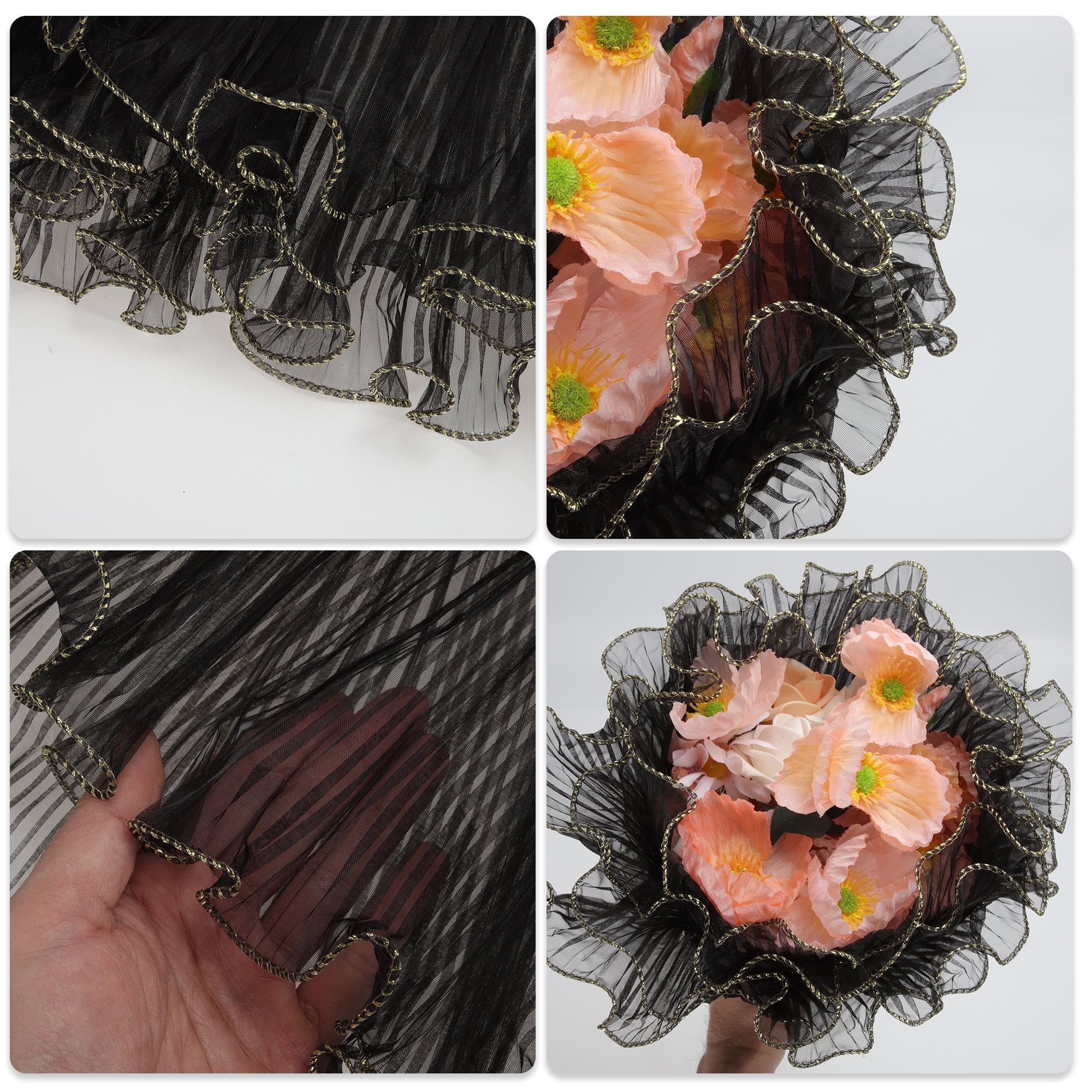 Unique Bargains Color Edge Flower Wrap Paper for All Occasions and Events Black