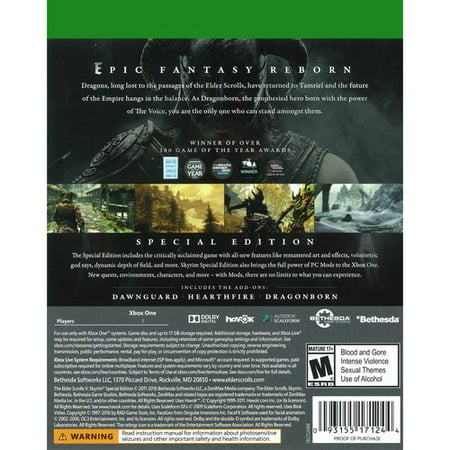 Elder Scrolls V: Skyrim Special Edition, Bethesda Softworks, Xbox One, [Physical], 093155171244