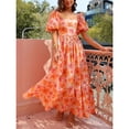 thumbnail image 4 of Women's Summer New Puff Sleeve Square Neck Printed A-line High Waist Dress, 4 of 5
