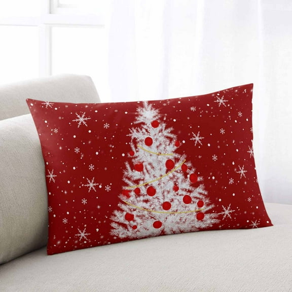 Red Christmas Tree Throw Pillow Covers, Winter Balls Snowflake Xmas Tree Soft Breathable Pillow Cases with Invisible Zipper for Sleeping, Standard Pillowcases for Couch Bed Sofa Chair 20x26 Inches
