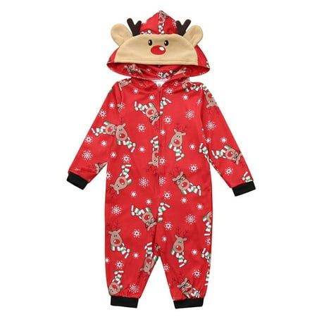 

Neuxse Parent Child Outfit Kids Child Deer Hooded Romper Jumpsuit Family Pajamas Sleepwear Christmas Outfit