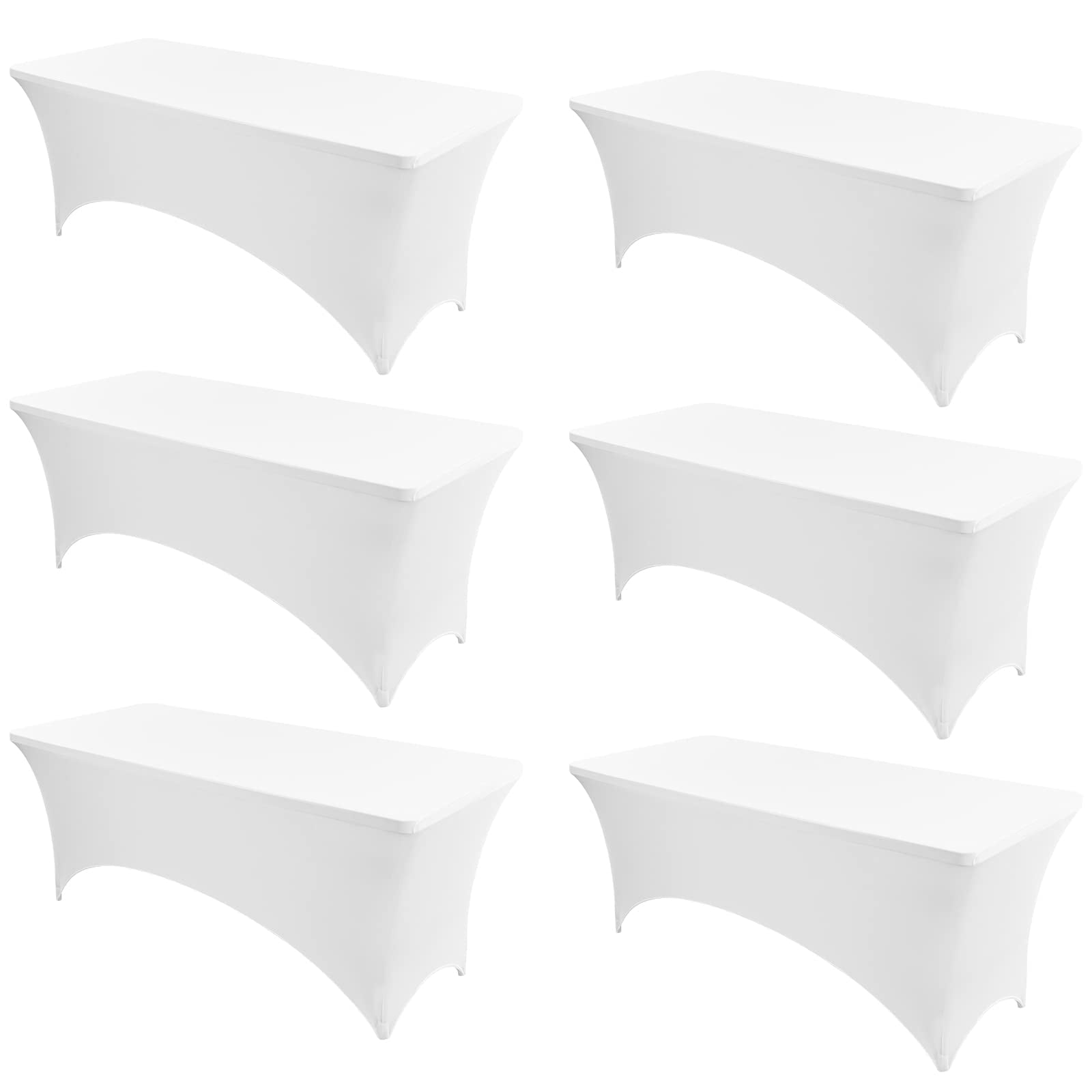 YMHPRIDE 6 Pack White Spandex Table Covers 6 FT Stretch Fitted Table