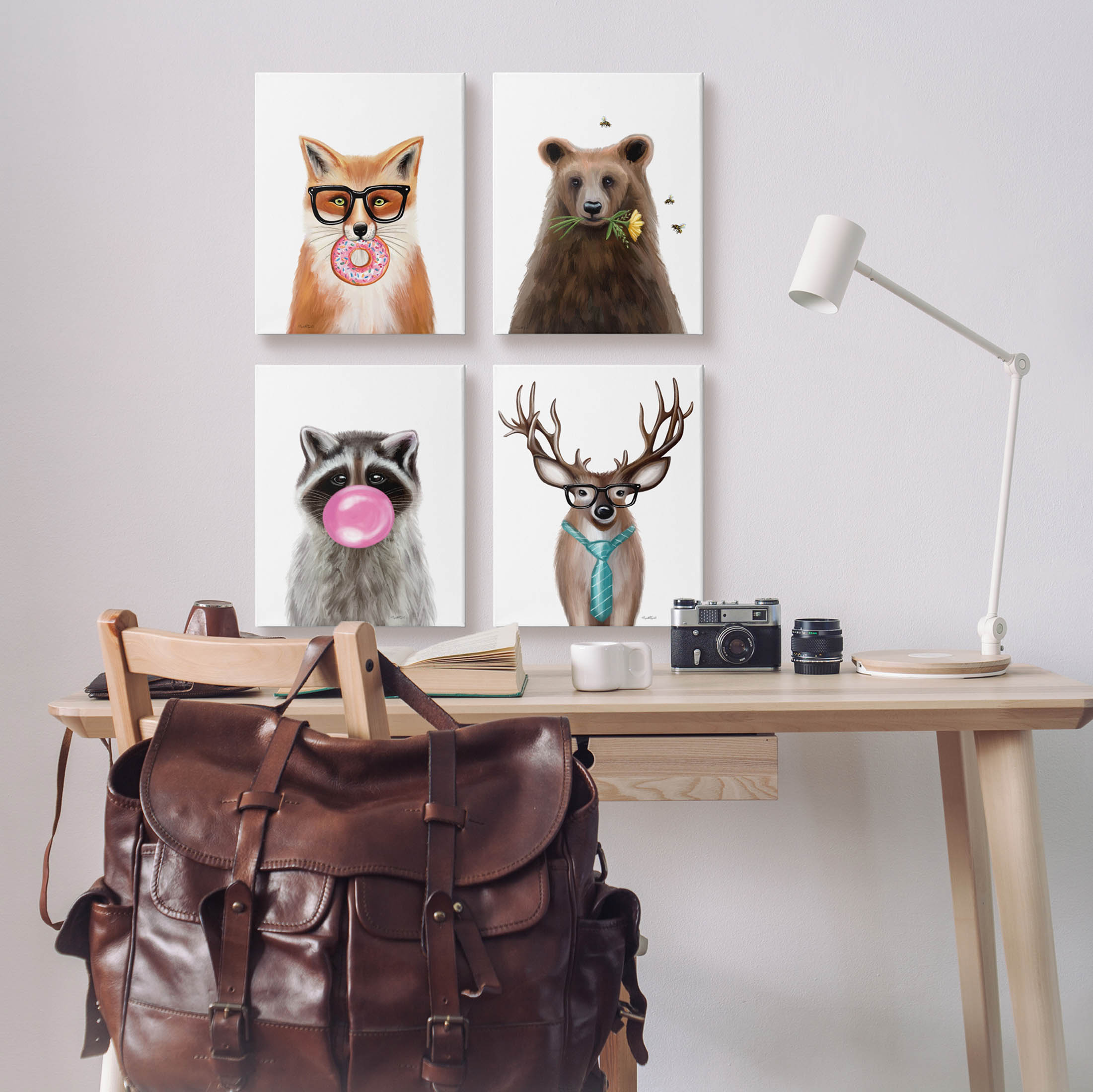 Stupell Industries Quirky Woodland Animal Portraits Graphic Art Gallery Wrapped Canvas Print Wall Art, Set of 4, Design by Elizabeth Tyndall