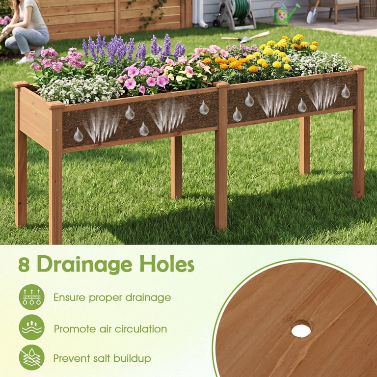 Costway Outdoor Raised Garden Bed, 73x23x30 in with Divider, Brown photo 6