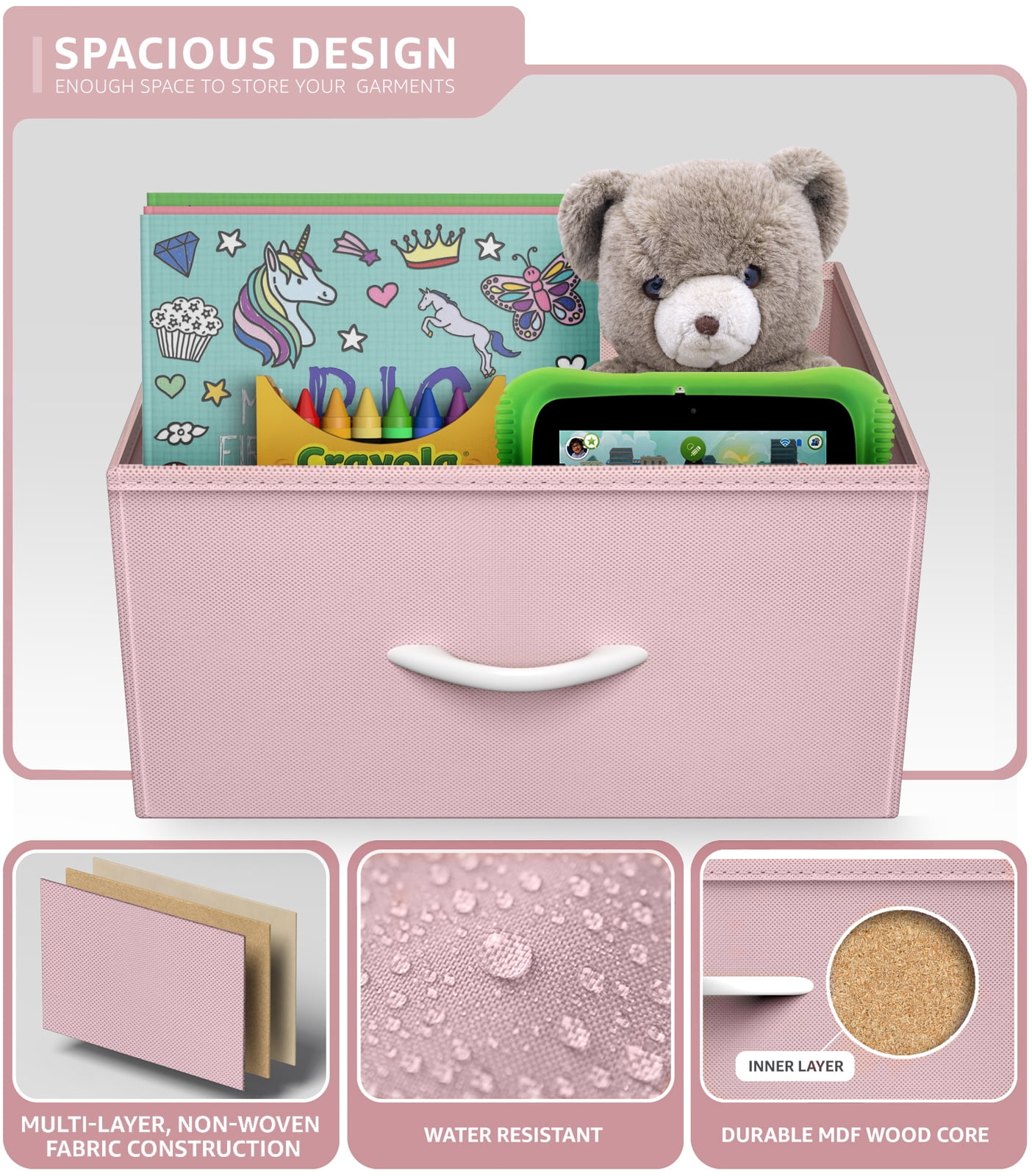 Sorbus 4-Drawer Nightstand, Bedside Table with Steel Frame, Wood Top, Pink