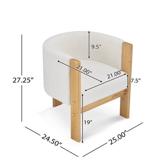 Wooden Dining Chairs, Upholstered Dining Chairs Set of 2, Natural Rubber Wood Frame and White Boucle Fabric, Modern Armchairs for Dining and Living Room, 225lbs Capacity, Natural,White Dining Chairs
