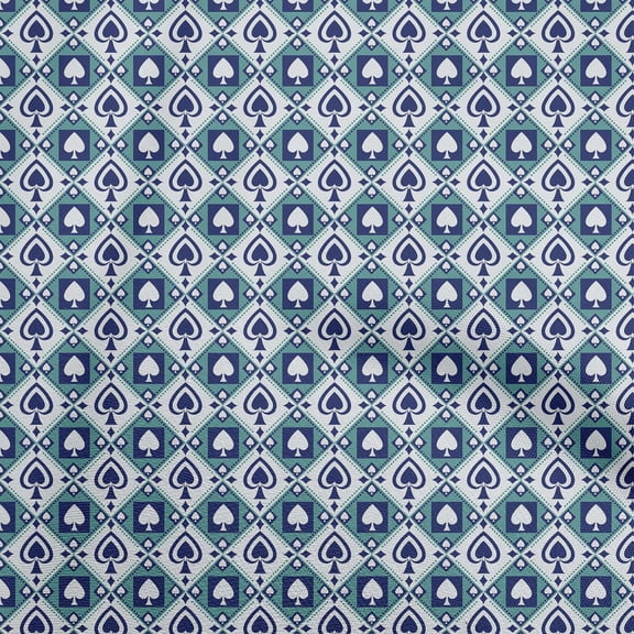 oneOone Polyester Spandex Teal Blue Fabric Poker Card Quilting Supplies Print Sewing Fabric By The Yard 56 Inch Wide