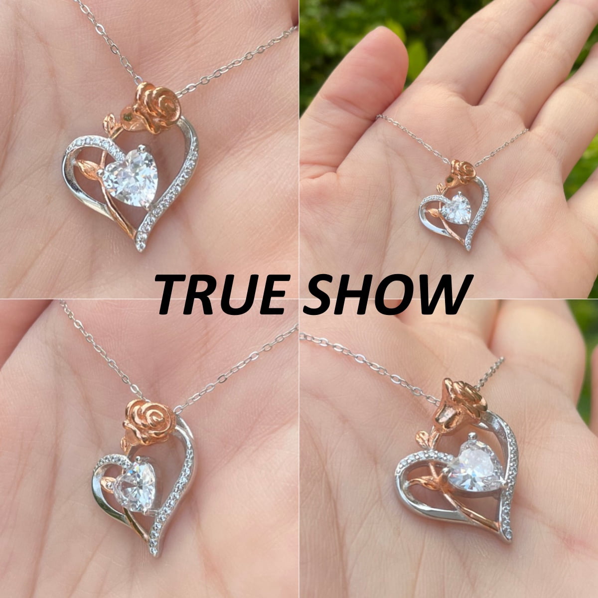 Flydeer Necklaces for Women 925 Sterling Silver Two-Tone Rose Heart Pendant Necklace 5A CZ Jewelry Gifts for Women
