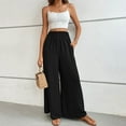 thumbnail image 2 of Audhol Gaucho Pants for Women, Women's Textured Elastic High Waisted Wide Leg Pants with Flared Design Simple and Elegant Temperament Commuting Casual Pants Womens Culottes Black L, 2 of 9