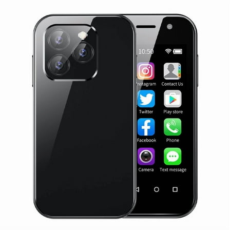 Mini Smartphone, Android 9.0 Quad Core 4G LTE 2000mAh Dual SIM Face ID Dual Camera Type-C Unlocked Mobile Phone for Kids (Black, 64GB)