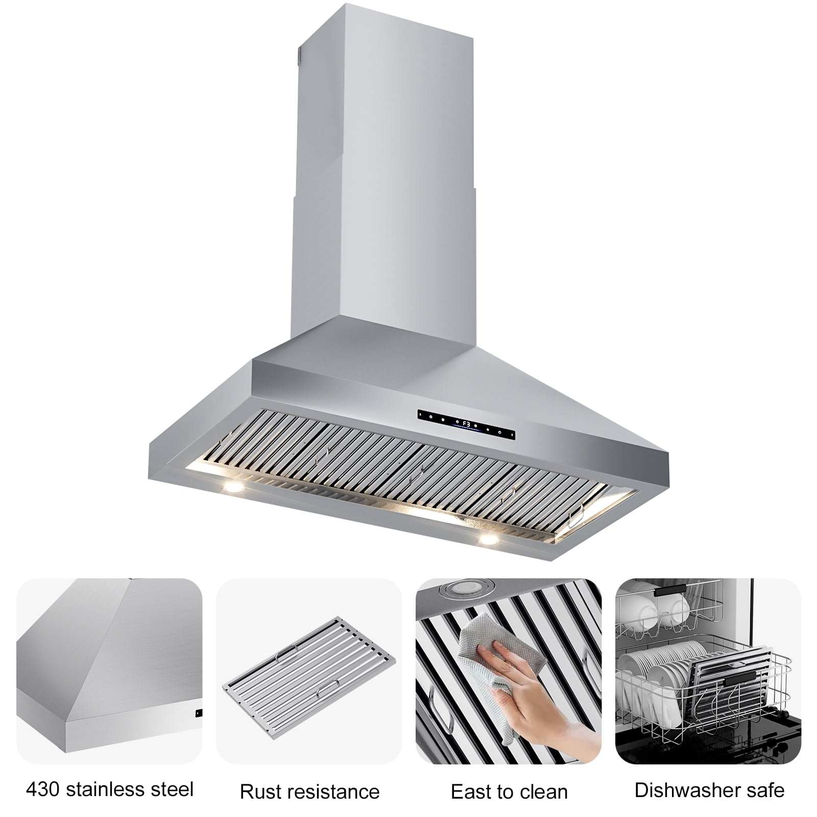 48 inch 1200 CFM Ducted Wall Mount Range Hood in in Stainless Steel, with Remote Control and LED Light