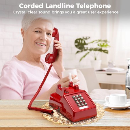 Corded Landline Telephone, Crystal Clear Sound Vintage Landline Phone, Adjustable Volume & Ringtone, Old Fashioned Desk Telephone for Home, Office, Hotel, Gift for the Senior, Red