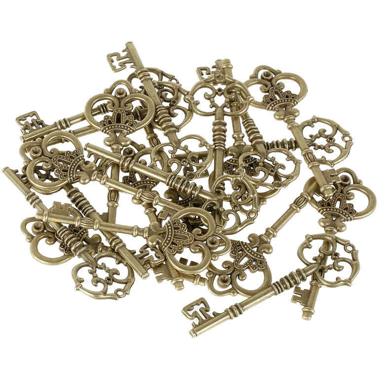 Jtween Large Skeleton Keys 8pcs Antique Bronze Keys Rustic Key Pendant Vintage Key Charms Set DIY Handmade Craft Accessories for Wedding Favor Jewelry