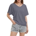 thumbnail image 2 of Womens Casual V Neck T Shirts Short Sleeve Loose Fit Summer Flowy Tops Tees, 2 of 6