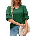 thumbnail image 1 of Blusa de manga corta con volantes para mujer, cuello en V, manga abombada, blusa lisa, Tops holgados para citas en el trabajo, 1 of 6