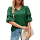 thumbnail image 1 of Blusa de manga corta con volantes para mujer, cuello en V, manga abombada, blusa lisa, Tops holgados para citas en el trabajo, 1 of 6