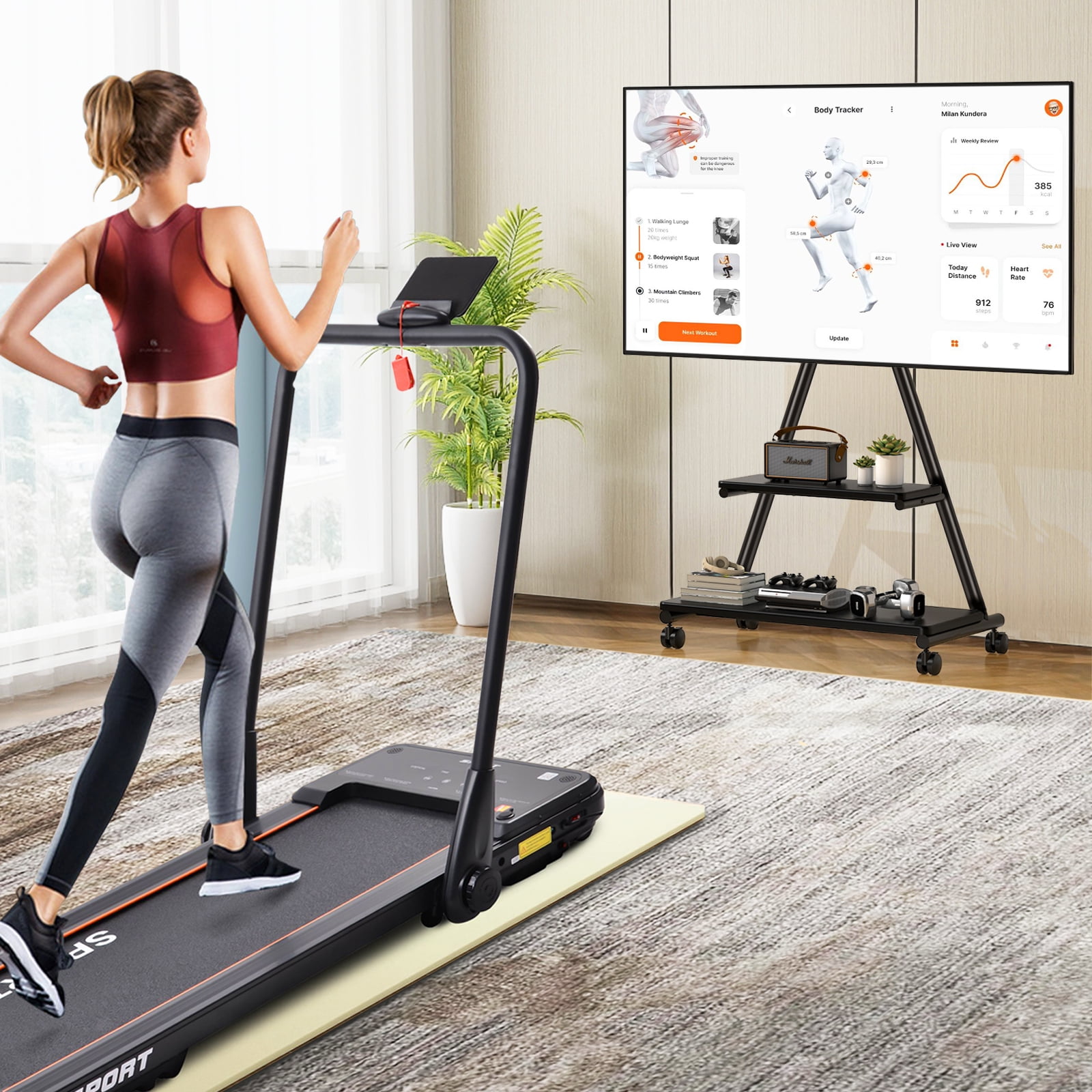 TAVR Furniture Universal Mobile TV Cart up to 80 inch TV, Rolling TV Stand on Wheels with Mount with Storage Shelf