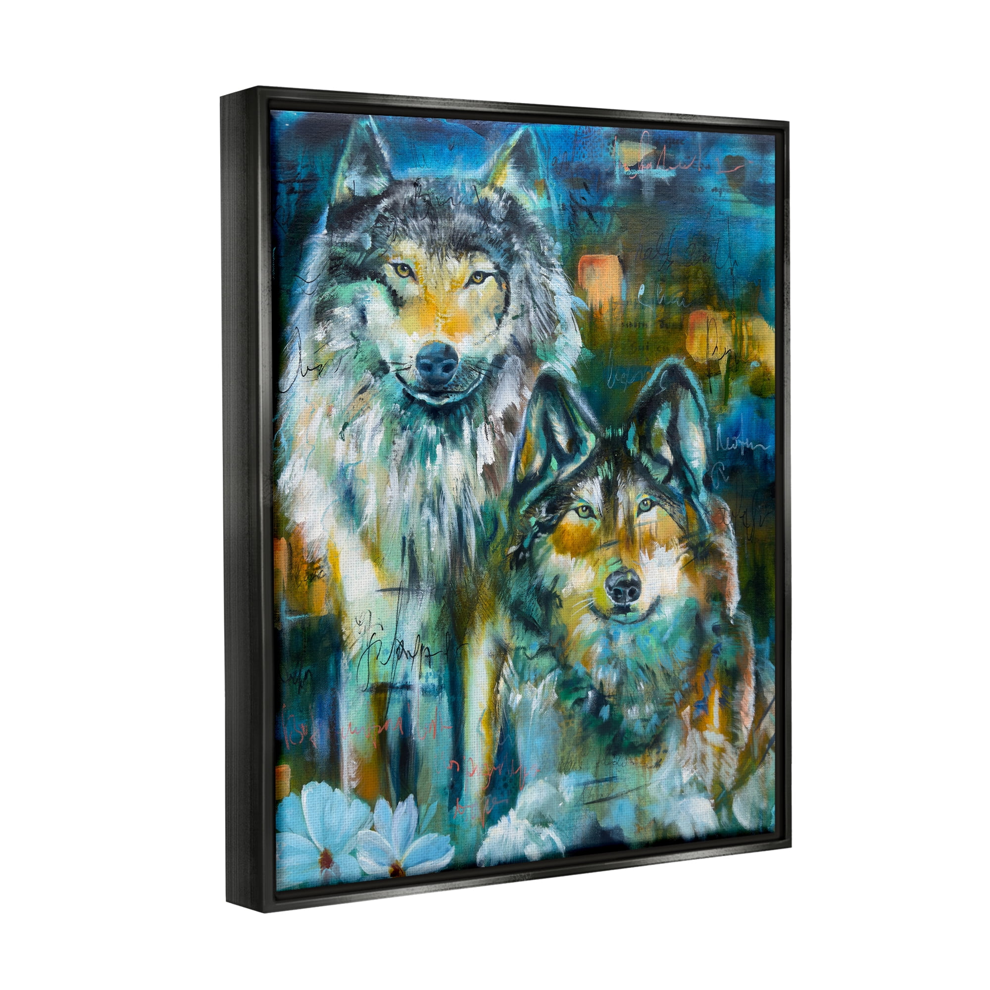 Stupell Industries Abstract Wolf Pair Animals & Insects Painting Black Floater Framed Canvas Art Print Wall Art, 17 x 21