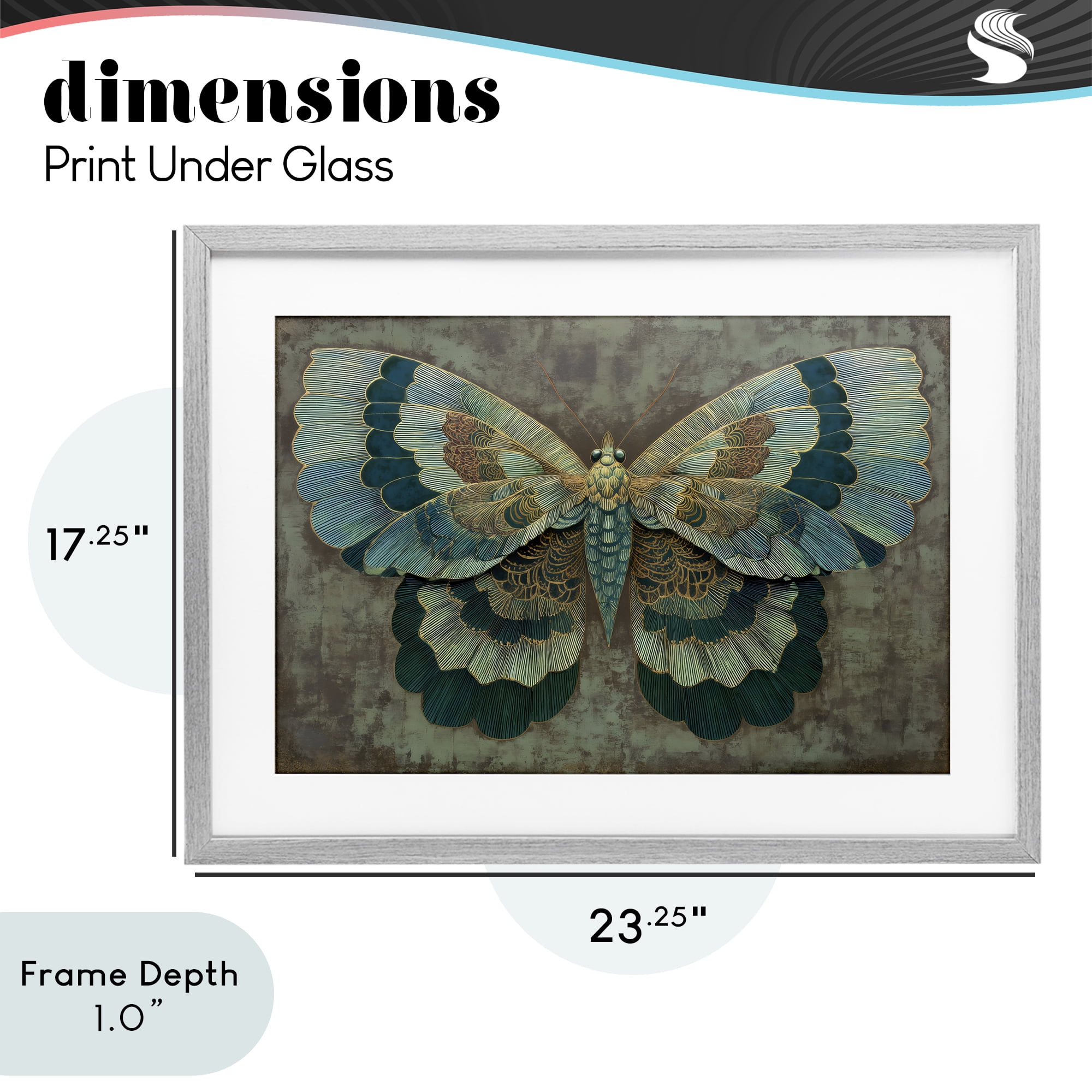 Stupell Industries Golden Jewel Butterfly Gray Framed Print Under Glass, design by Petal Prints Design