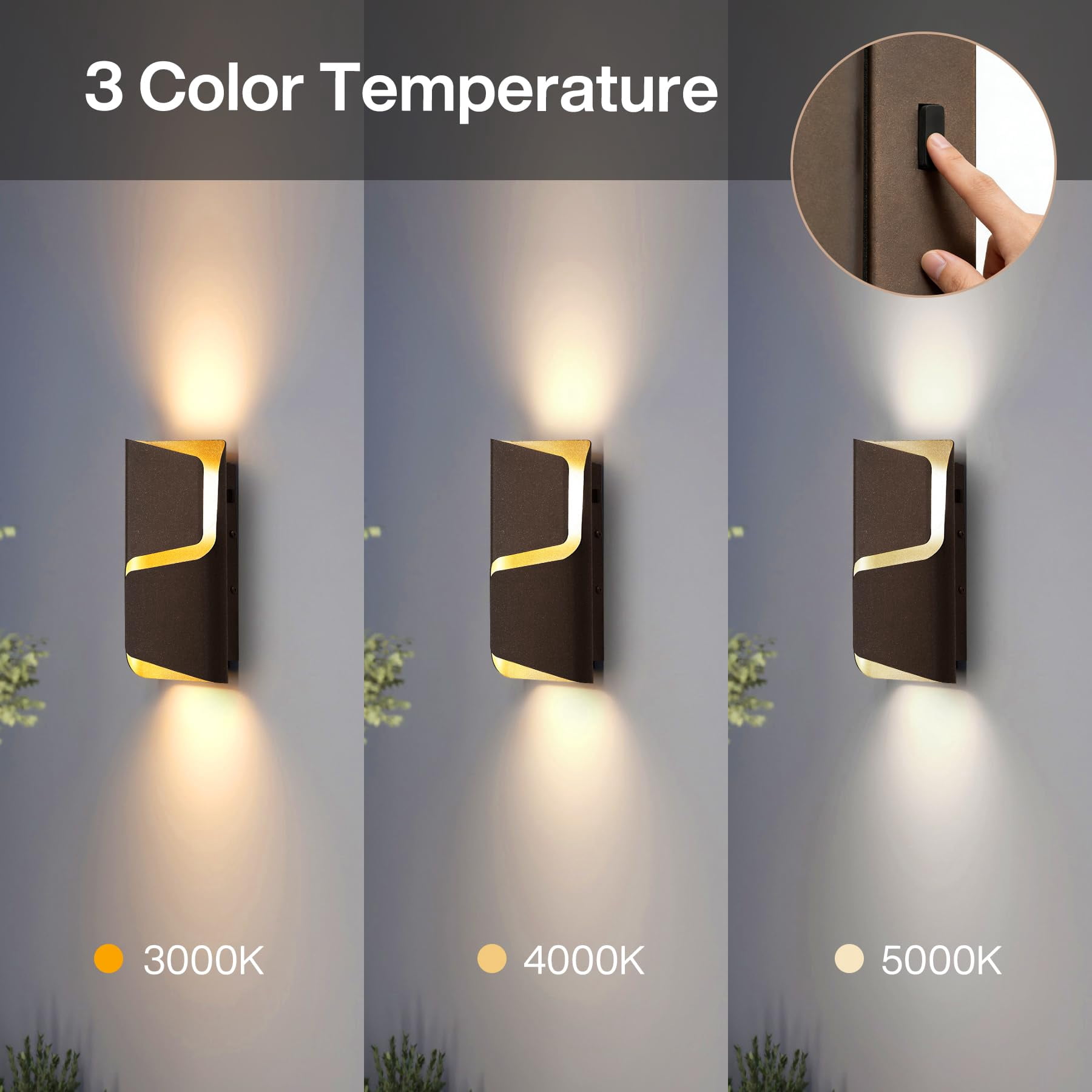 Tribesigns 2-Pack LED Outdoor Wall Lights, 11.8" Modern Wall Sconce with 3 3CCT, 10%-100% Dimmable, IP44 Waterproof, Automatic Photocell Sensor, Patio Fence Garage Decorative