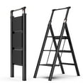 Safe and Sturdy 3 Step Aluminum Ladder with Retractable Handgrip and