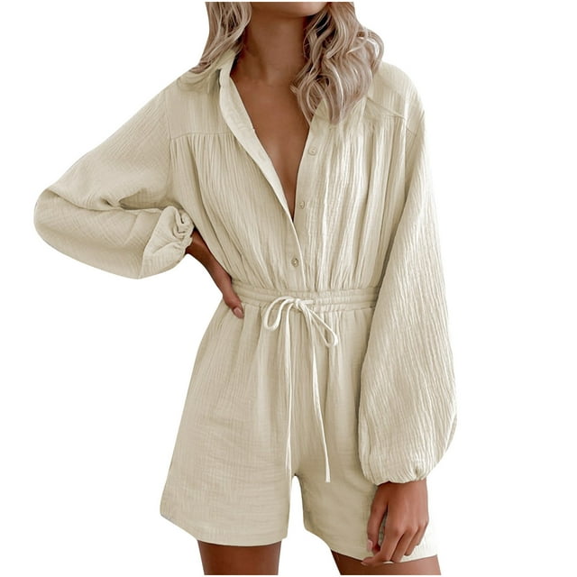 Aqestyerly Combinaisons Prix Réduit! Mode Décontractée Femme Col en V Long Sans Manches Longueur Cheville Combinaison Femme