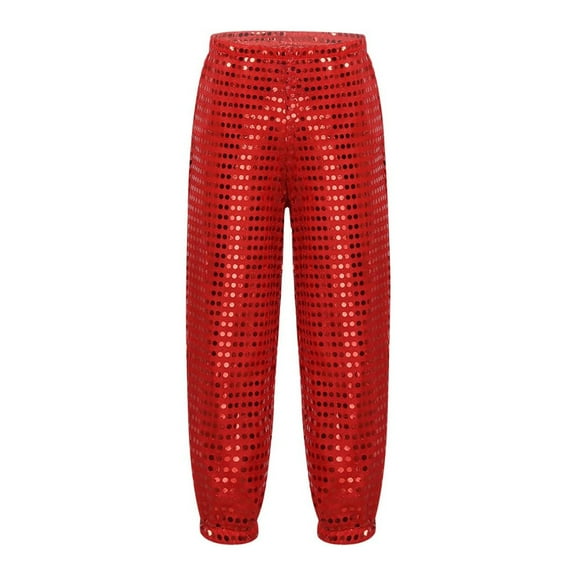 MUXiin Kids Sequins Loose Jazz Hop Street Dance Pants Haren Trousers Dancewear for Boys Girls,Red,9-10 Years