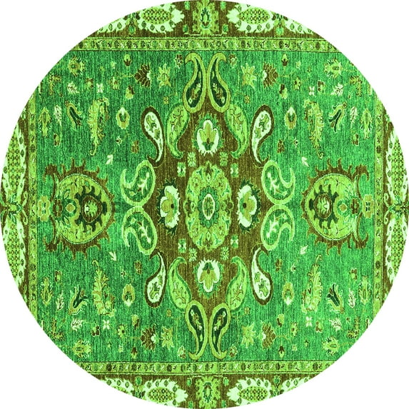 Ahgly Company Indoor Round Geometric Green Traditional Area Rugs, 7' Round