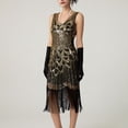 thumbnail image 2 of Women's Vintage Sequin Beaded Fringe Dress Round Neck Short Sleeve Mesh Elegant Slim Fit Dresses for Evening Party Black M, 2 of 6