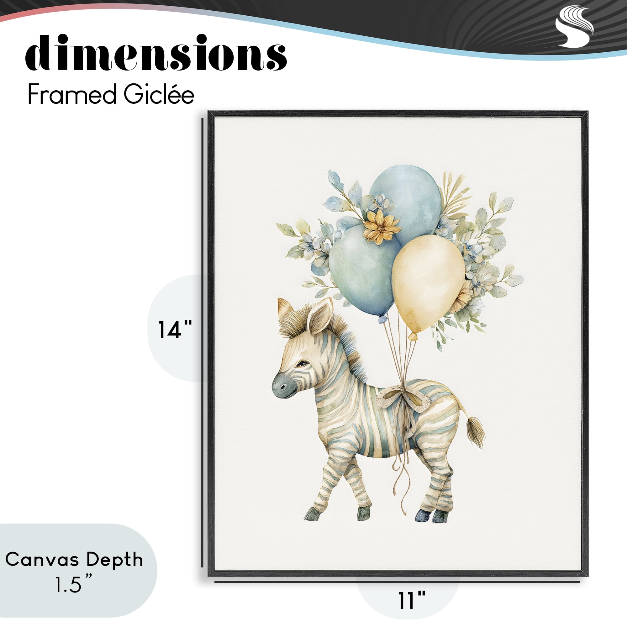 Stupell Industries Watercolor Nursery Zebra Black Framed Giclee Art, design by LSR Design Studio