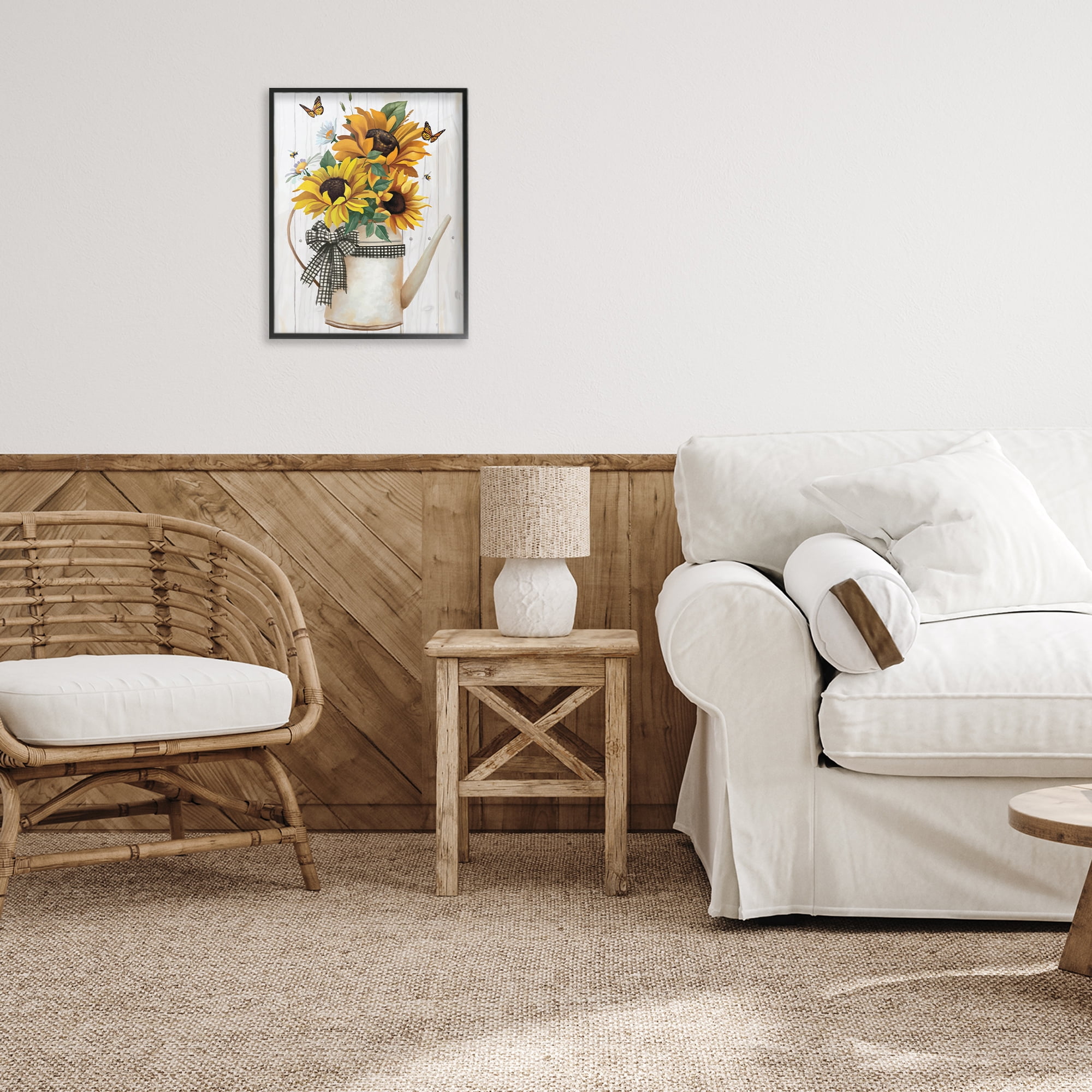 Stupell Industries Sunflower Trio in Watering Can Black Framed Giclee Art, design by Lucca Sheppard