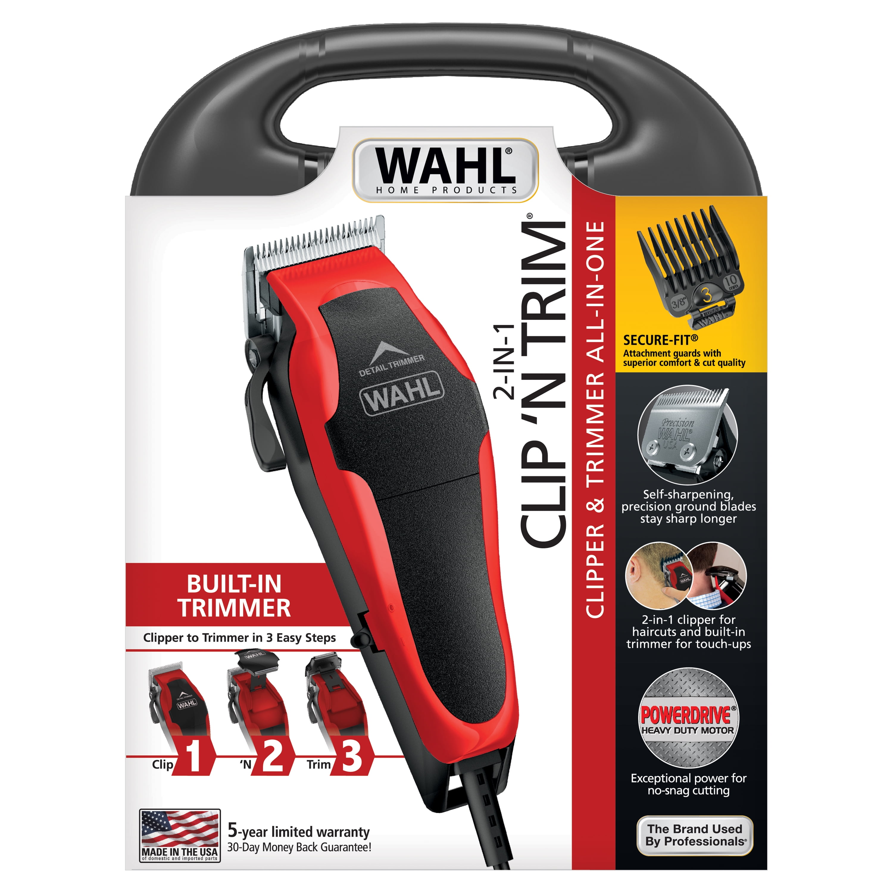 Wahl Clipper Clip 'N Trim 2 in 1 Hair Cutting Corded Clipper/Trimmer for Men and Women Kit 79900-1501