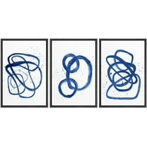 PixonSign Framed Canvas Print Wall Art Set Navy Blue Pastel Paint Stroke Rings Abstract Shapes Illustrations Modern Art Minimalism Decorative for Living Room, Bedroom, Office - 16"x24"x3 Black