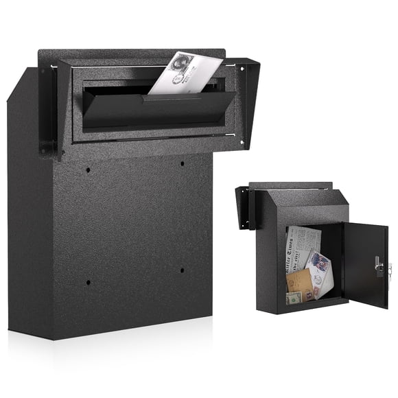 Pochar Buzón resistente a la lluvia, buzón para puerta, buzón de acero galvanizado resistente a la intemperie para llaves, correos de pago de depósito, buzón para correo a través de la puerta (negro)