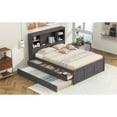 thumbnail image 4 of Newboti Furniture Full Size Platform Bed with Storage Headboard, Charging Station, Twin Size Trundle and 3 Drawers, Antique Brown NO.79313, 4 of 16