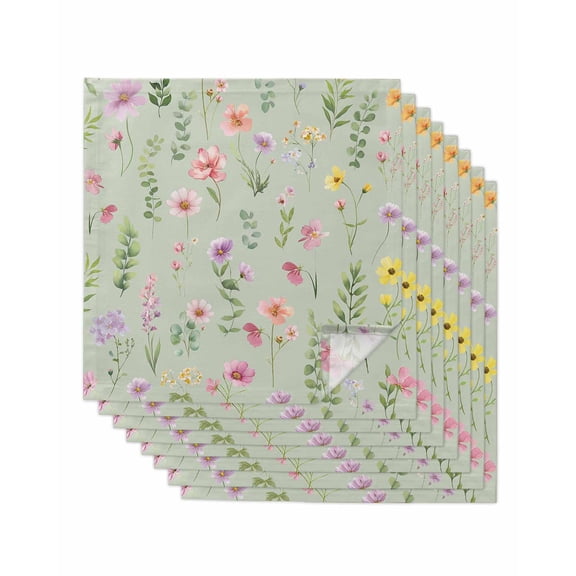 Pink Spring Floral Cloth Napkins Set of 8 Reusable Dinner Napkins, Farmhouse Flowers Sage Green Leaves Cocktail Napkin Washable Table Napkins for Wedding/Holiday Party/Baby Shower 20"x20"