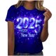 thumbnail image 2 of Fiudx Ofertas Relámpago Camiseta de Manga Corta con Cuello Redondo y Estampado de Año Nuevo Informal a La Moda para Mujer, 2 of 4