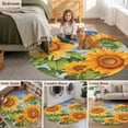 thumbnail image 5 of Round Area Rugs 8 Feet - Farm Spring Garden Sunflower Soft Indoor Throw Rugs Carpets for Living Dining Bedroom Kids Room Non-Slip Playroom Crawl Rug Floor Mats Floral Green Leaves Blue Sky, 5 of 9