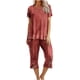 thumbnail image 2 of ICHUANYI Clearance Women's Printing Round Neck Short Sleeve Sleepshirt And Pants Sets Loungewear Pajamas With Pockets(Red, XL) ICHUANYI WER2023080901543, 2 of 8