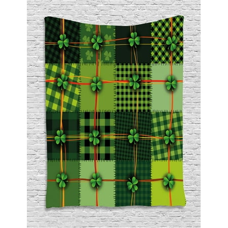 Quilt Wall Hanging - Irish Tapestry, Patchwork Style St. Patrick's Day Themed Celtic Quilt Cultural Checkered with Clovers, Wall Hanging for Bedroom Living Room Dorm Decor, Multicolor, by Ambesonne