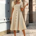thumbnail image 4 of Homenesgenics Summer Dresses 2025 Women Fashion Spring Leaf Sleeved Waistband Solid Color Short Sleeved Long Dress Brown L, 4 of 8