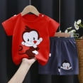 thumbnail image 2 of KPOPLK Boys Short Sleeved Shorts Suit Comfortable Soft Breathable Fashionable Cute Cartoon Print Children Suit boys 3t summer clothes under $5(7-8 Years,Red), 2 of 3