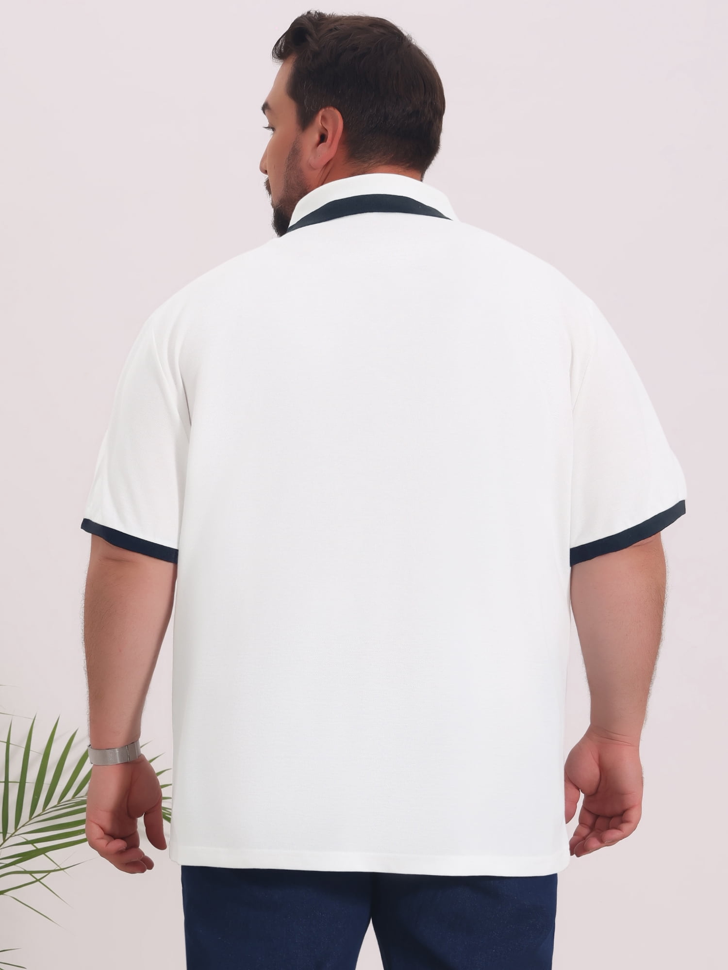 DARING DIVA Men's Big Tall Contrast Color Short Sleeve Button Down Polo 4XL White