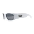 thumbnail image 6 of Mens Winged Skull Emblem Mad Dog Narrow Rectangle Hardcore Manly Sunglasses White - Black, 6 of 8